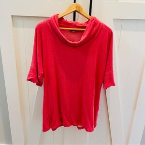 T by Talbots Coral Red Short Sleeve Cowl Neck Top size L